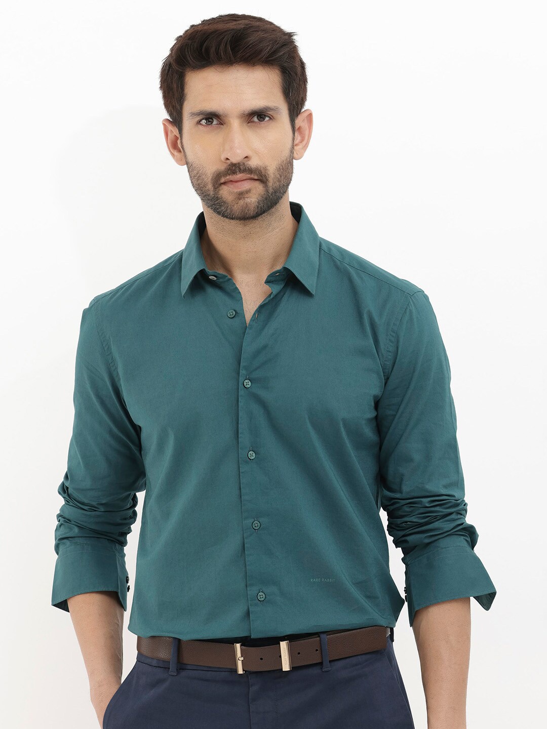 

RARE RABBIT Men Cambo Regular Fit Cotton Shirt, Teal