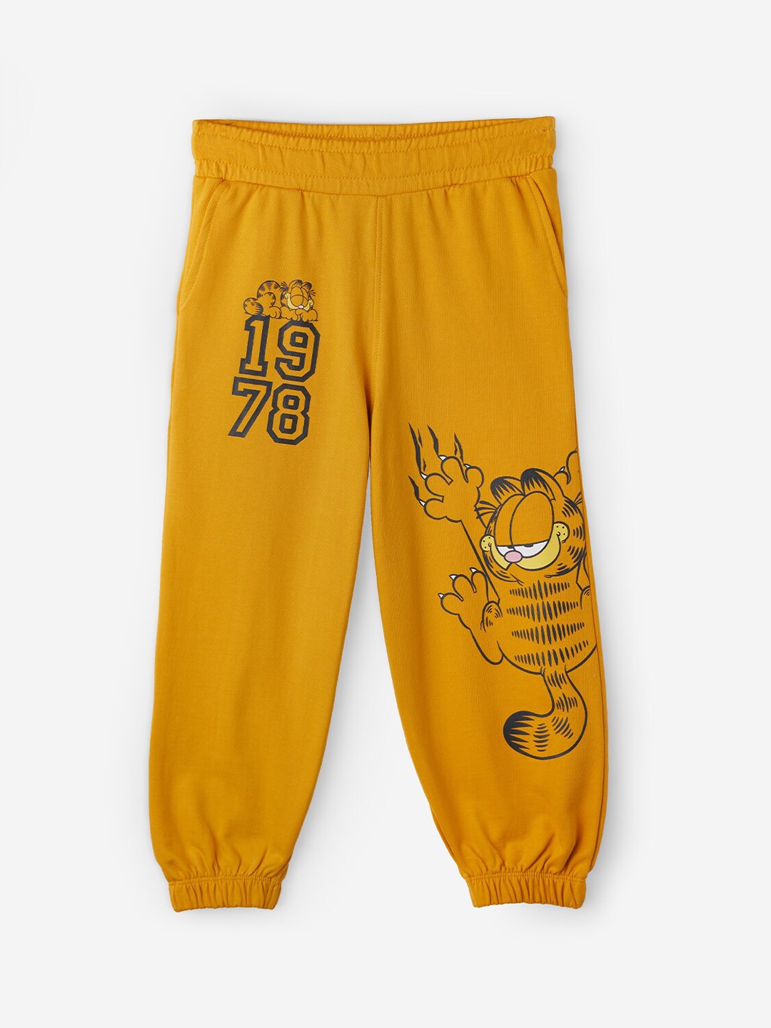 

The Souled Store Girls Mustard Yellow Garfield Printed Pure Cotton Joggers