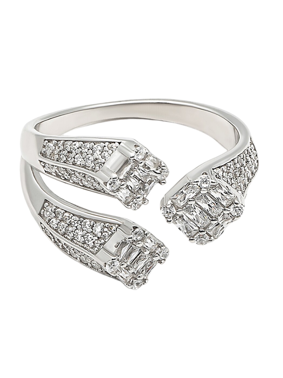 

SILBERRY Rhodium-Plated Cubic Zirconia 92.5 Sterling Silver Studded Finger Ring