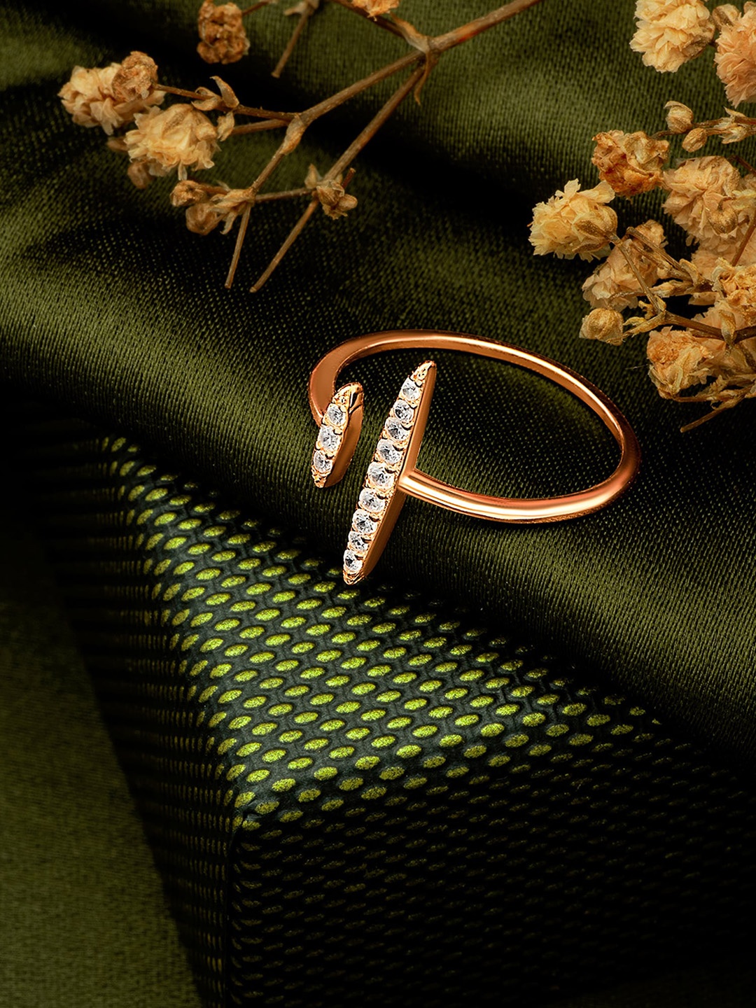

SILBERRY Rose Gold Plated CZ-Studded Finger Ring