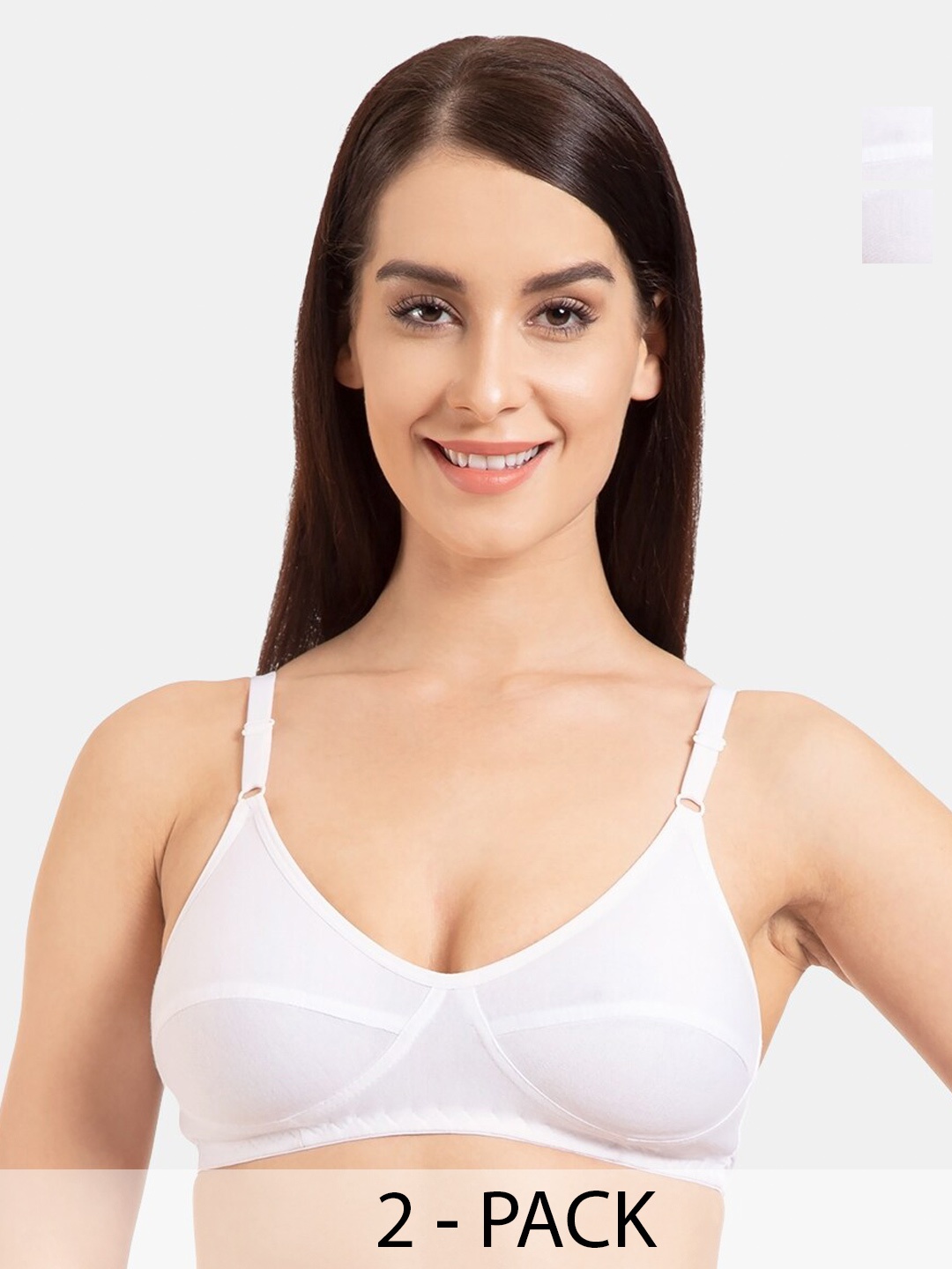 

KOMLI Pack Of 2 Non-Padded Non-Wired Cotton Everyday Bra With All Day Comfort, White