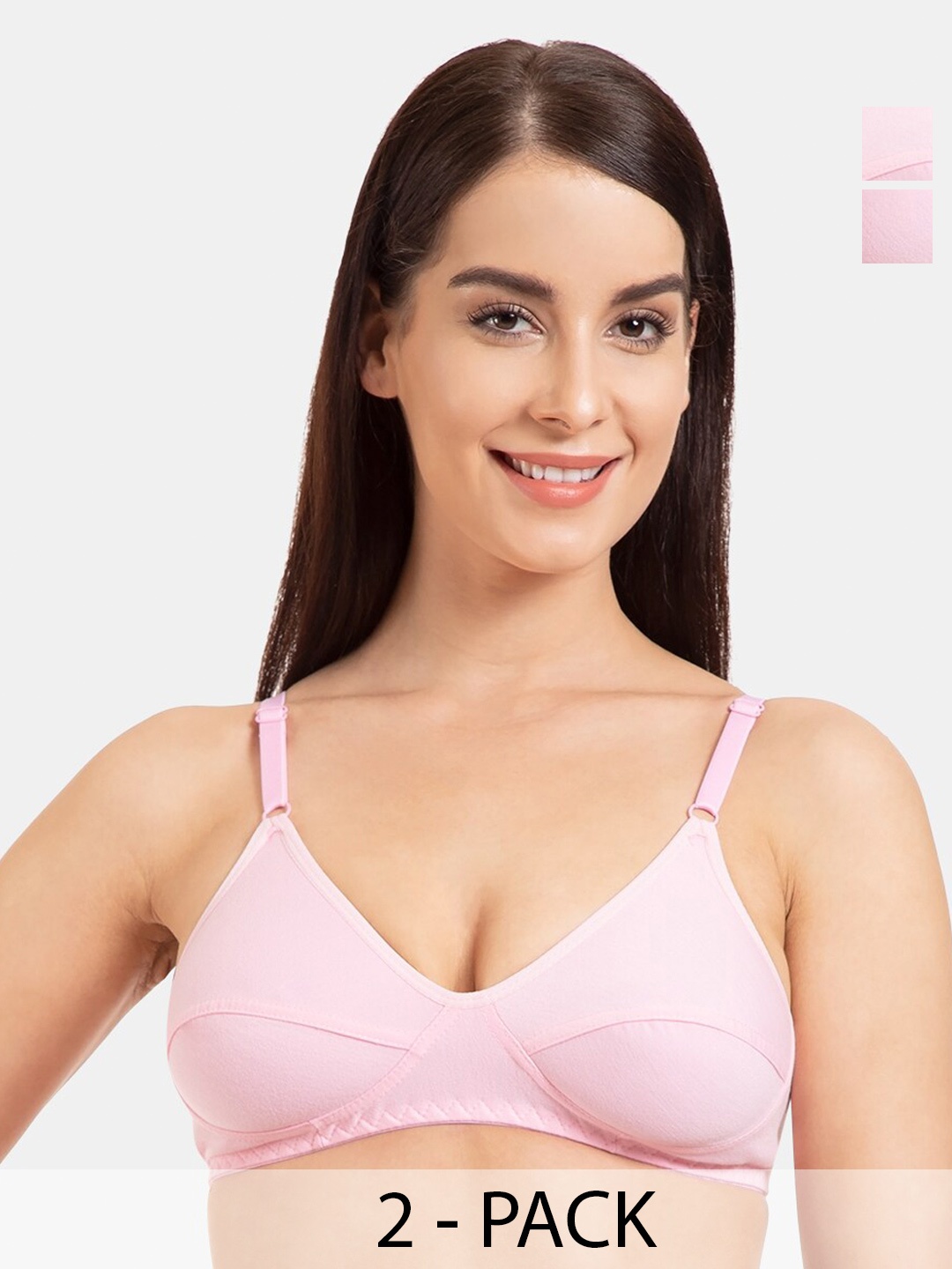 

KOMLI Pack Of 2 Non-Padded Non-Wired Cotton Everyday Bra With All Day Comfort, Pink