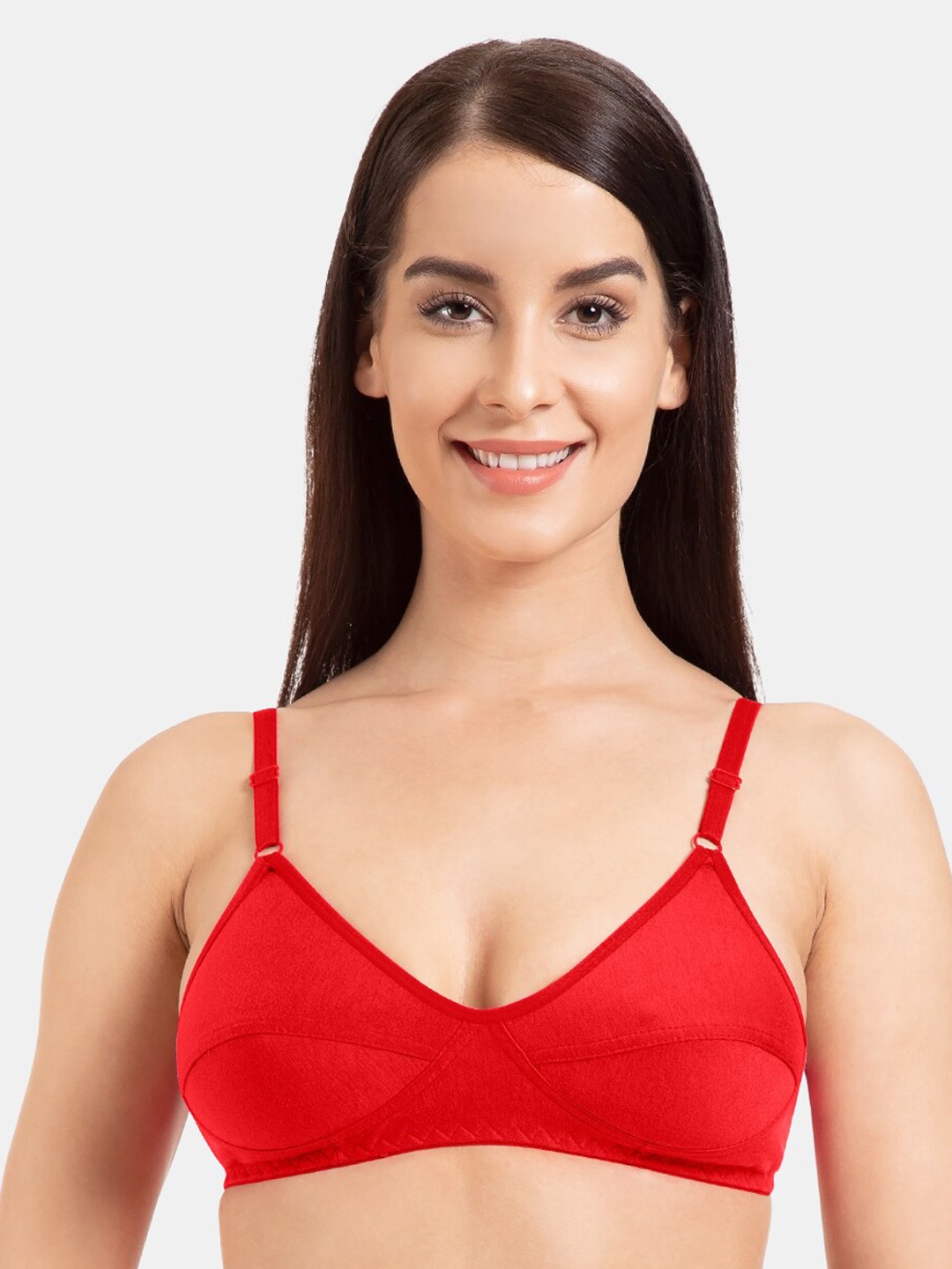 

KOMLI Pack Of 2 Non-Padded Non-Wired Cotton Everyday Bra With All Day Comfort, Red