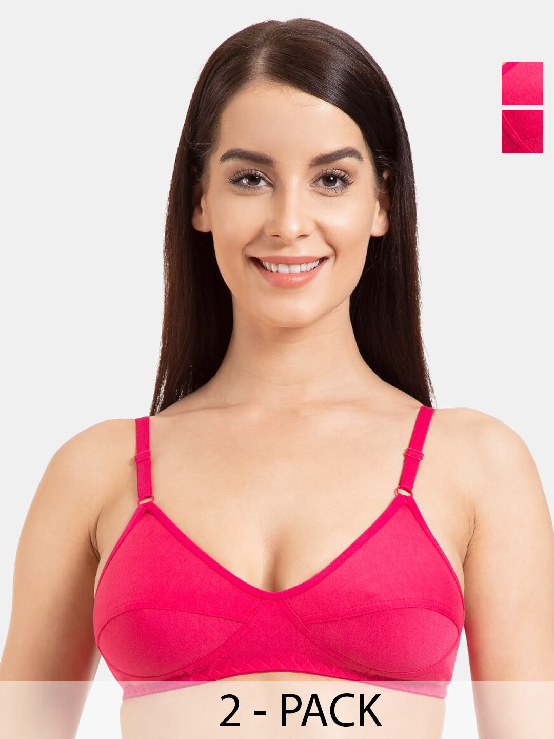 

KOMLI Pack Of 2 Non-Padded Non-Wired Cotton Everyday Bra With All Day Comfort, Pink