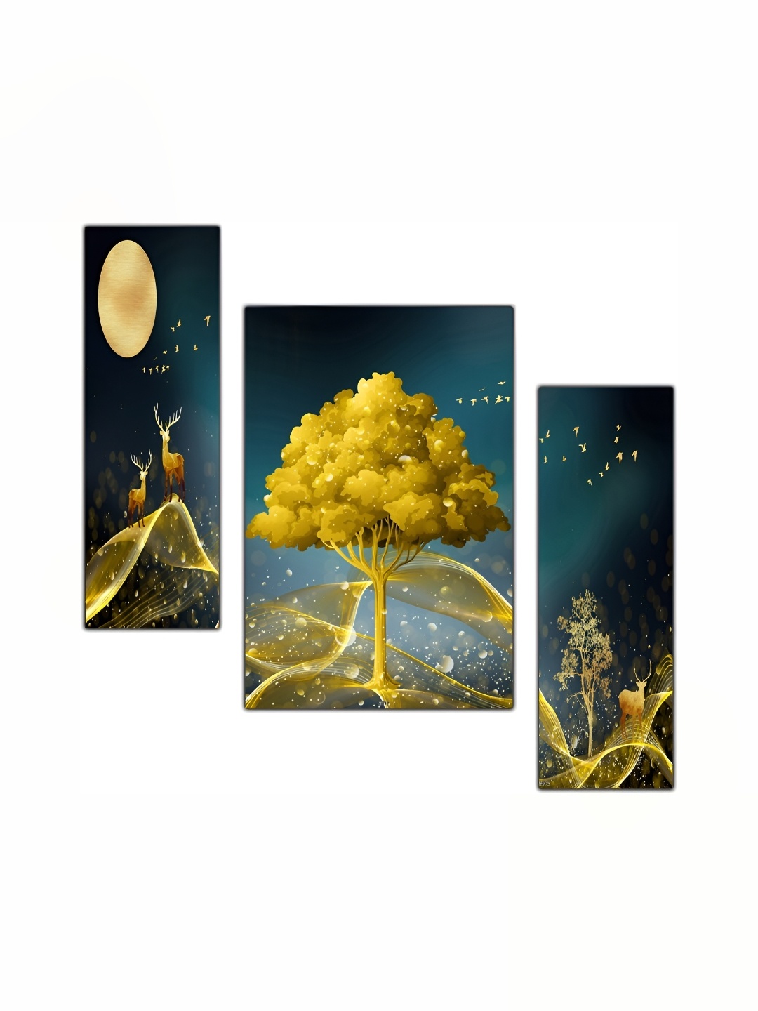 

PnF Teal & Yellow 3 Pieces Wooden Floral and Botanical Wall Art