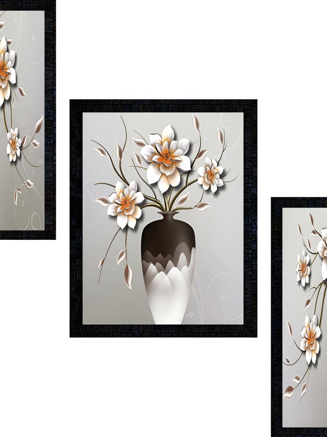 

PnF Charcoal & White 3 Piece Paper Floral and Botanical Painting Wall Art