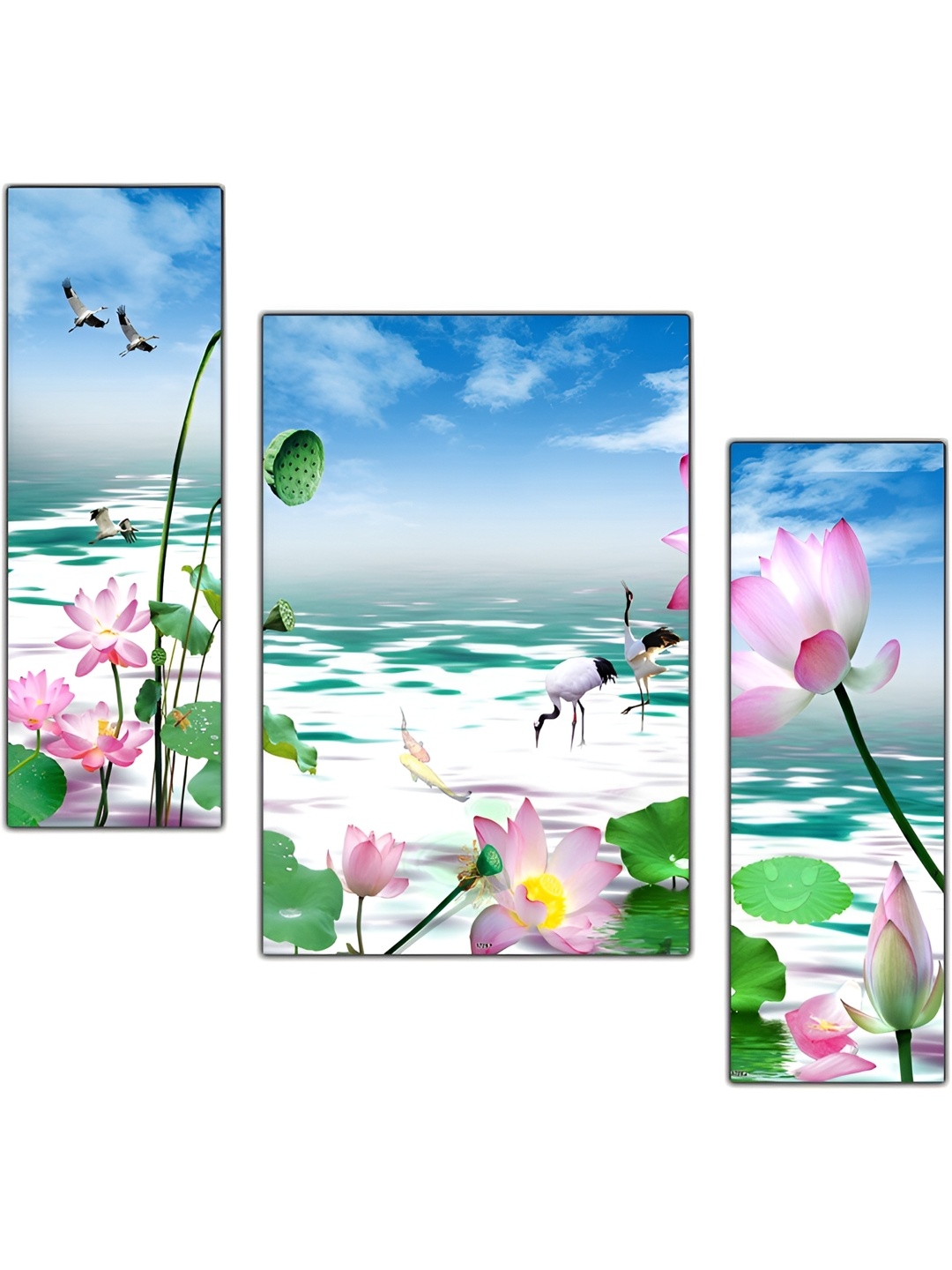 

PnF Blue & White 3Pcs Wooden Floral And Botanical Wall Paintings