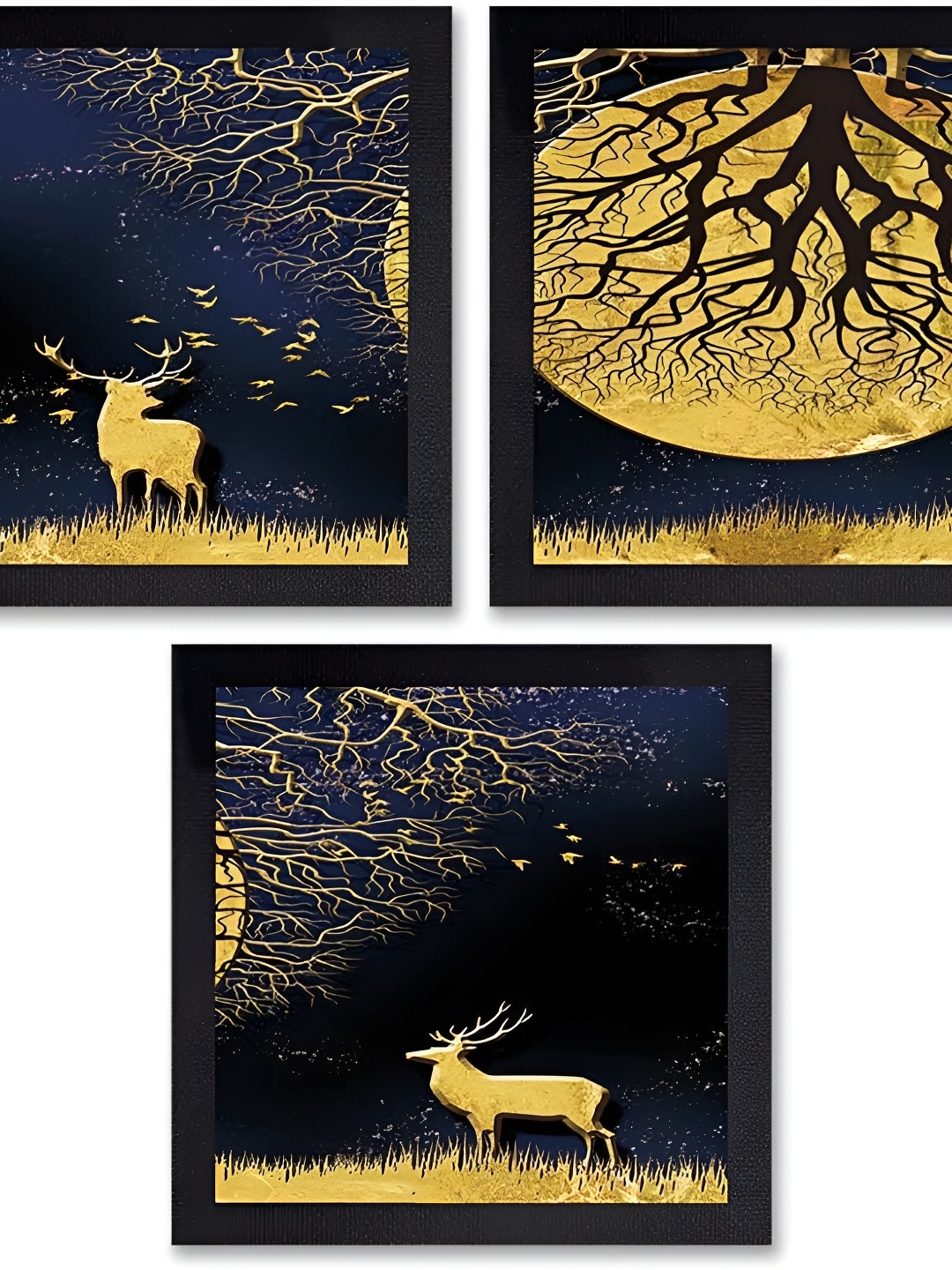 

PnF Yellow & Blue 3 Pieces Paper & Wooden Painting Wall Art