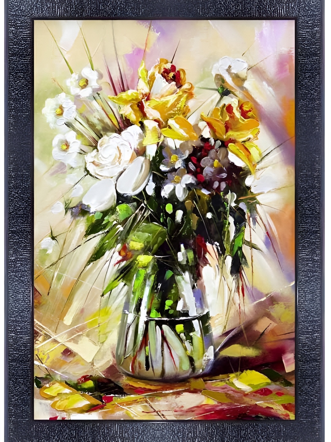 

PnF Black & Yellow Floral Painting Wooden Wall Art
