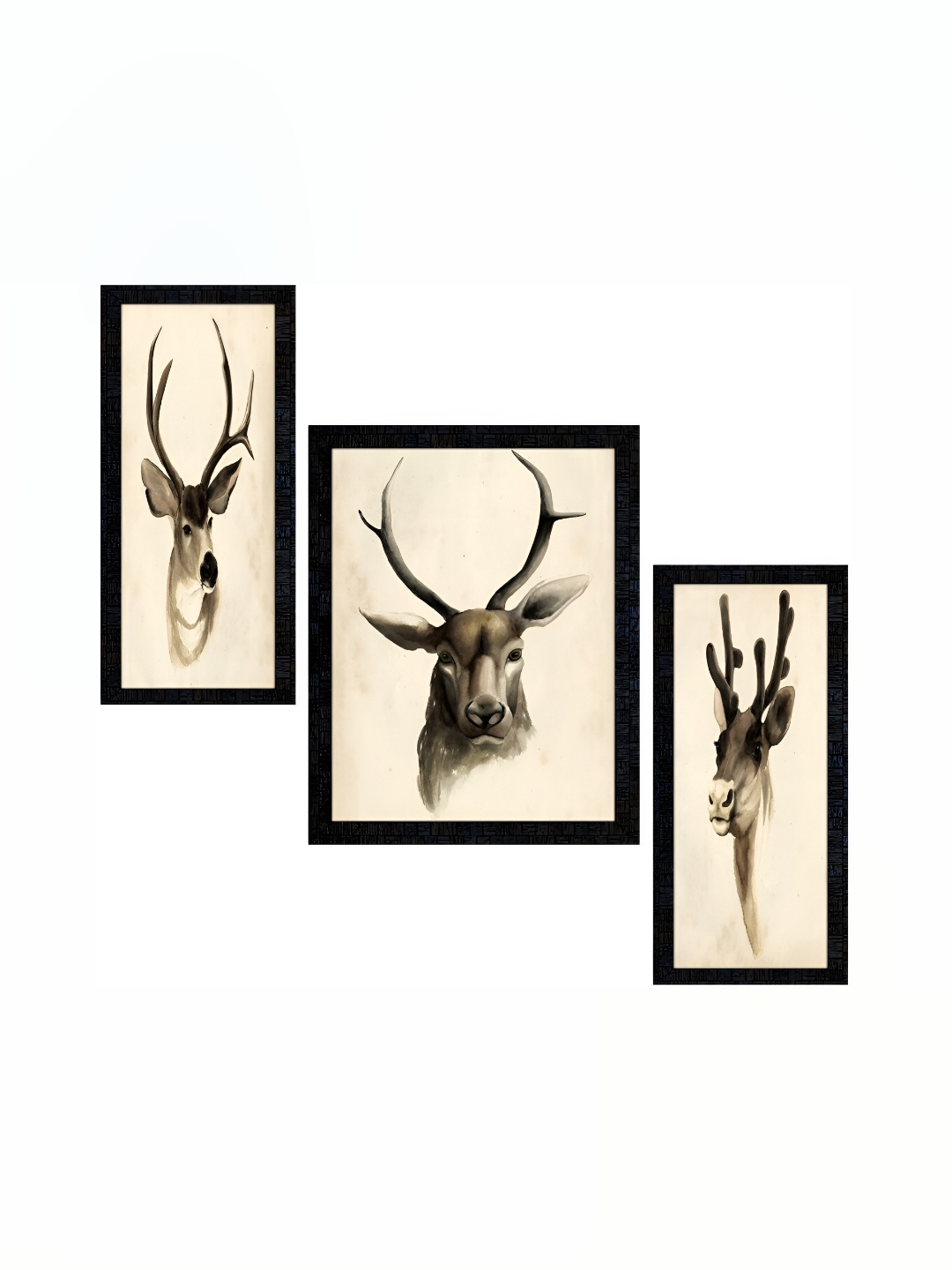 

PnF Black & Brown 3 Pieces Deer Painting Wooden Painting Wall Arts