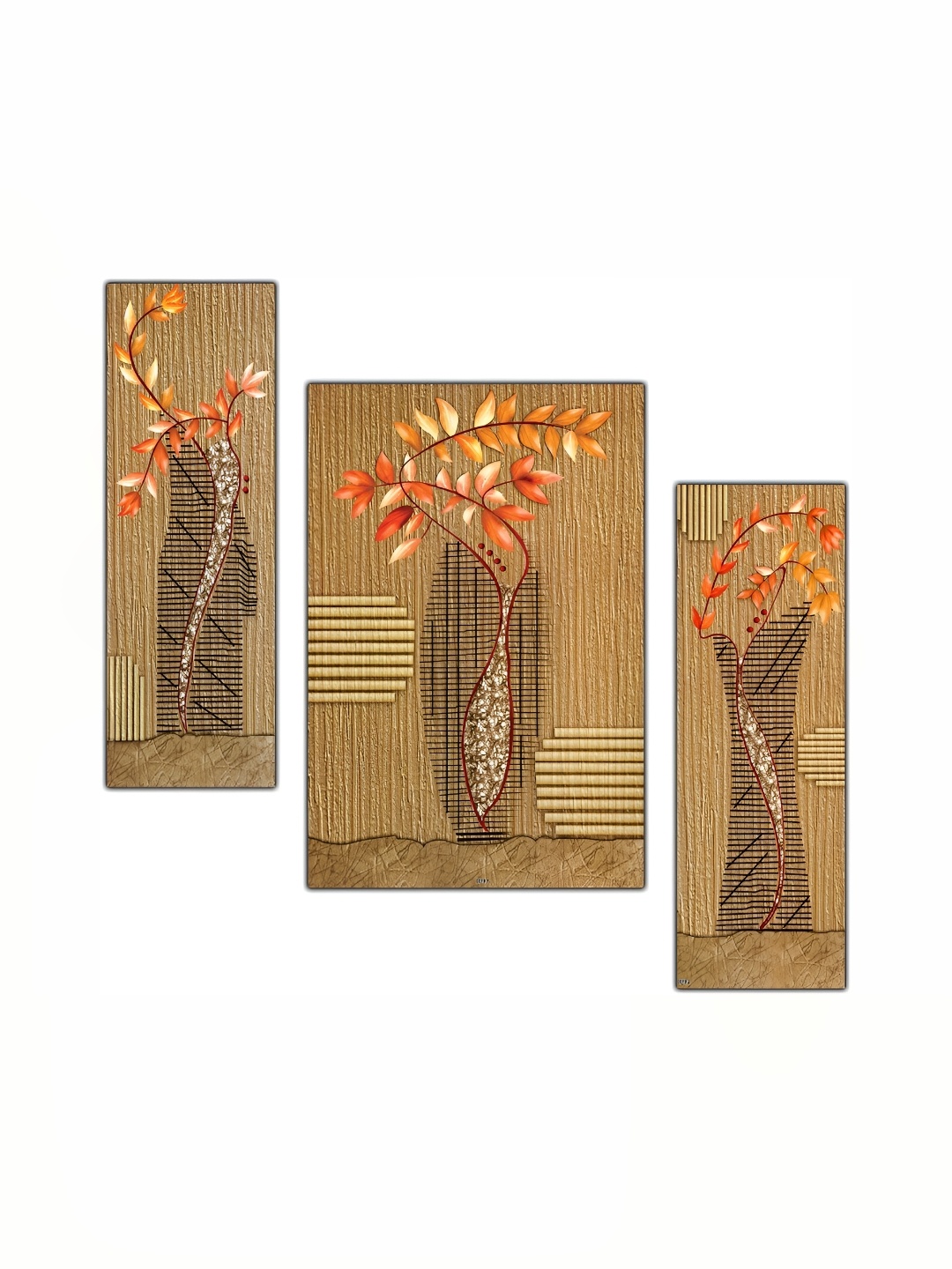 

PnF Brown & Black 3 Pieces Abstract Wooden Painting Wall Art