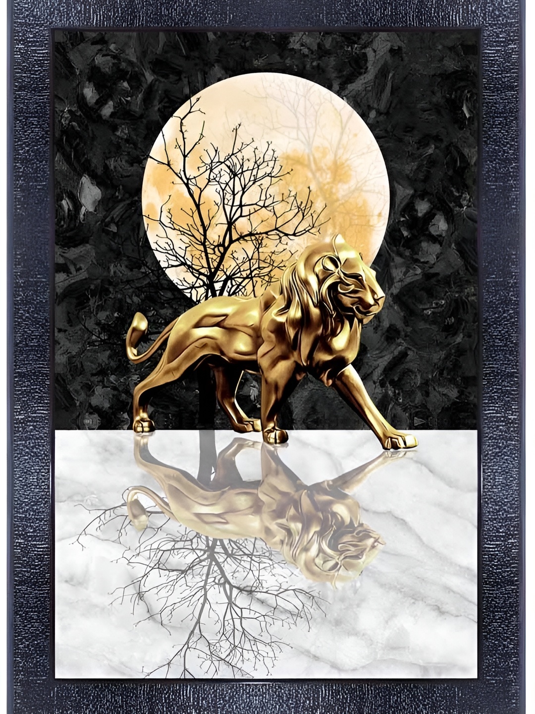 

PnF Black & White Lion Wooden Framed Painting Wall Art