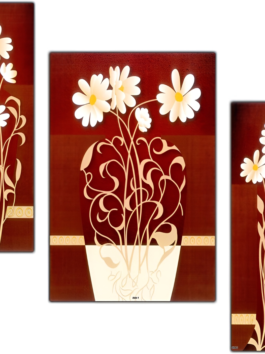 

PnF Maroon & Off White 3 Pieces Floral and Botanical Wooden Painting Wall Art