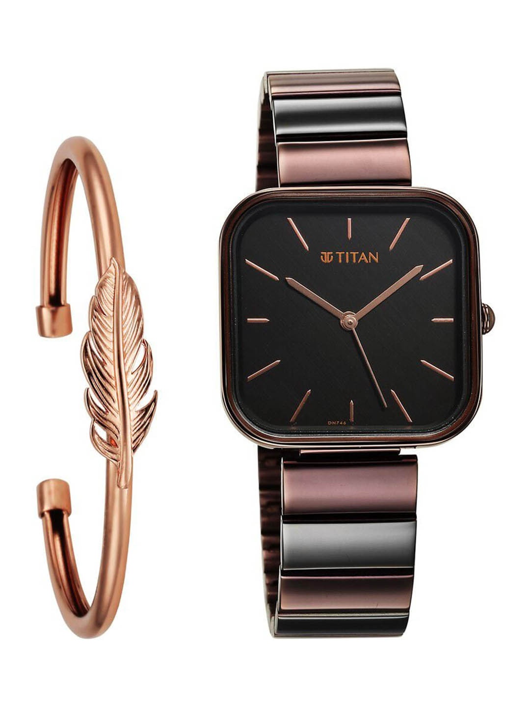 

Titan Women Dial & Stainless Steel Bracelet Style Straps Square Analogue Watch 2715KM01F, Purple