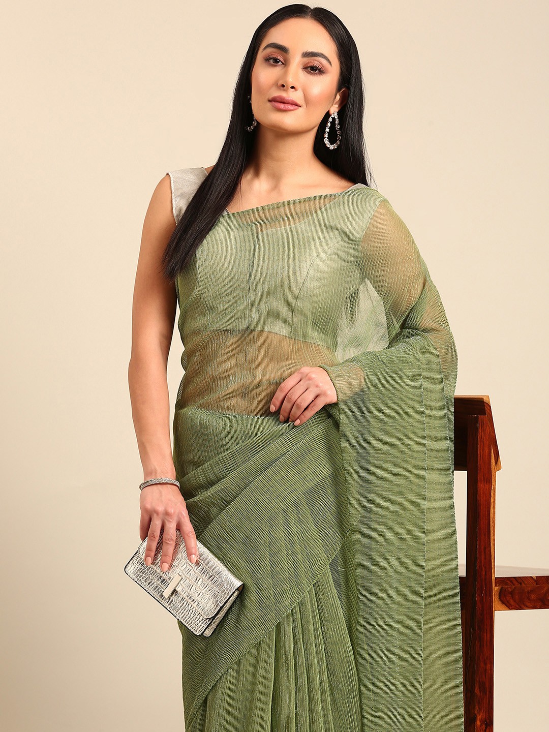 

HERE&NOW Woven Design Saree, Green
