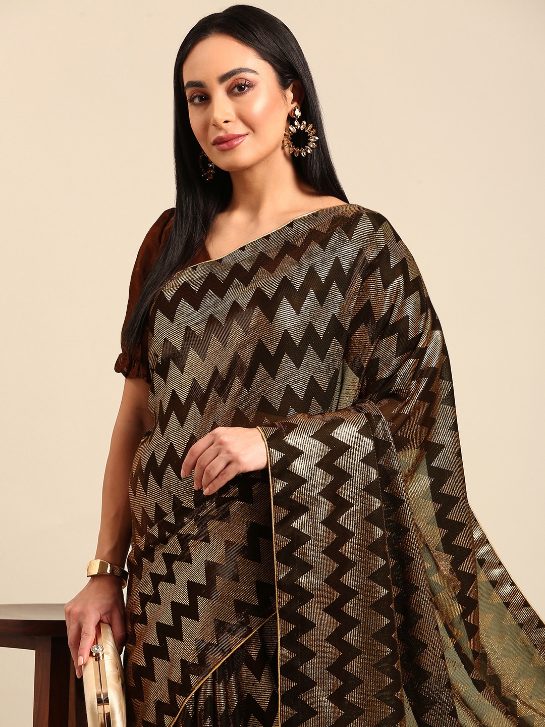 

HERE&NOW Zari Pure Chiffon Saree, Maroon
