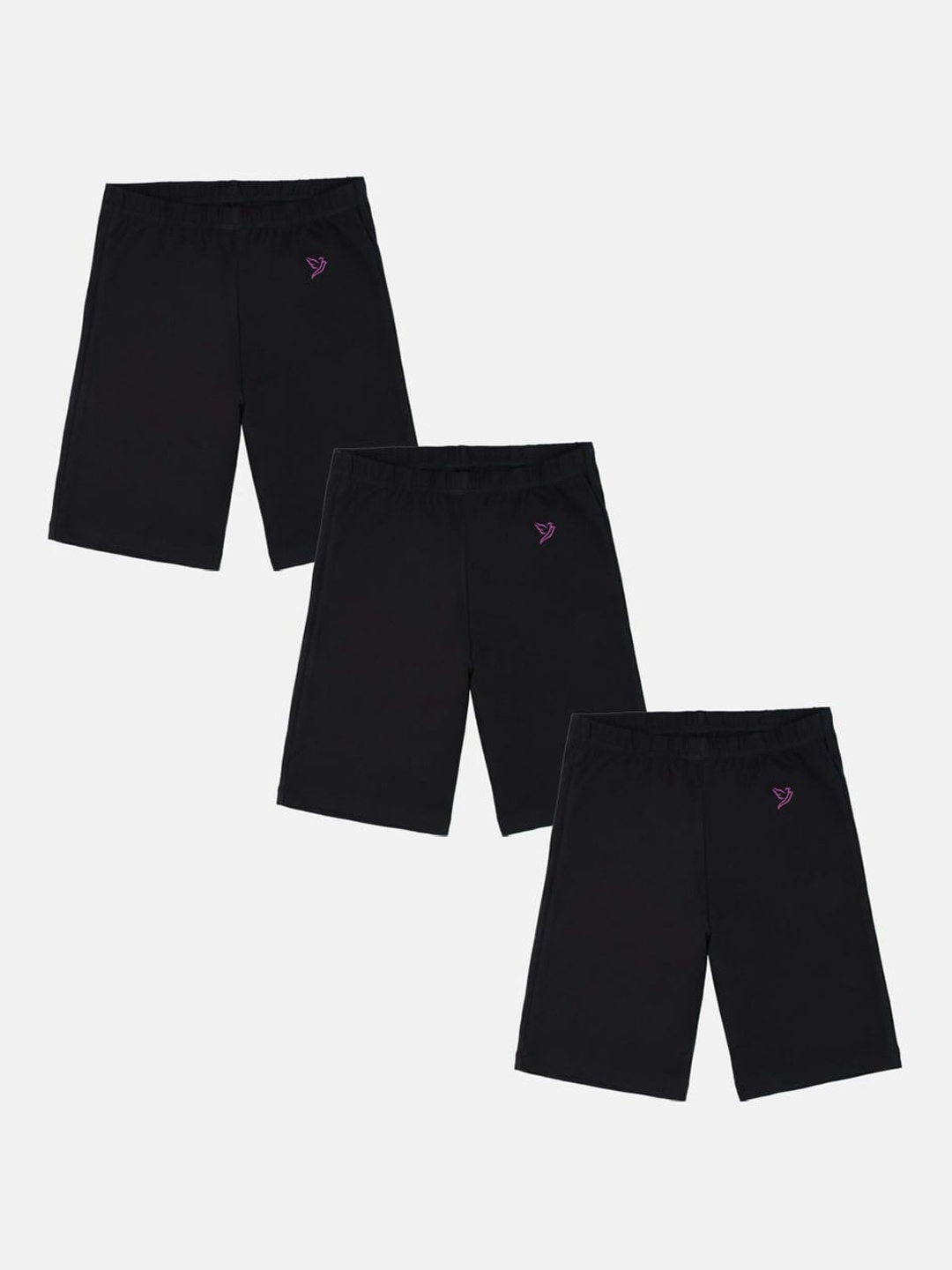

TWIN BIRDS Girls Pack Of 3 Skinny Fit Pure Cotton Sports Shorts, Black