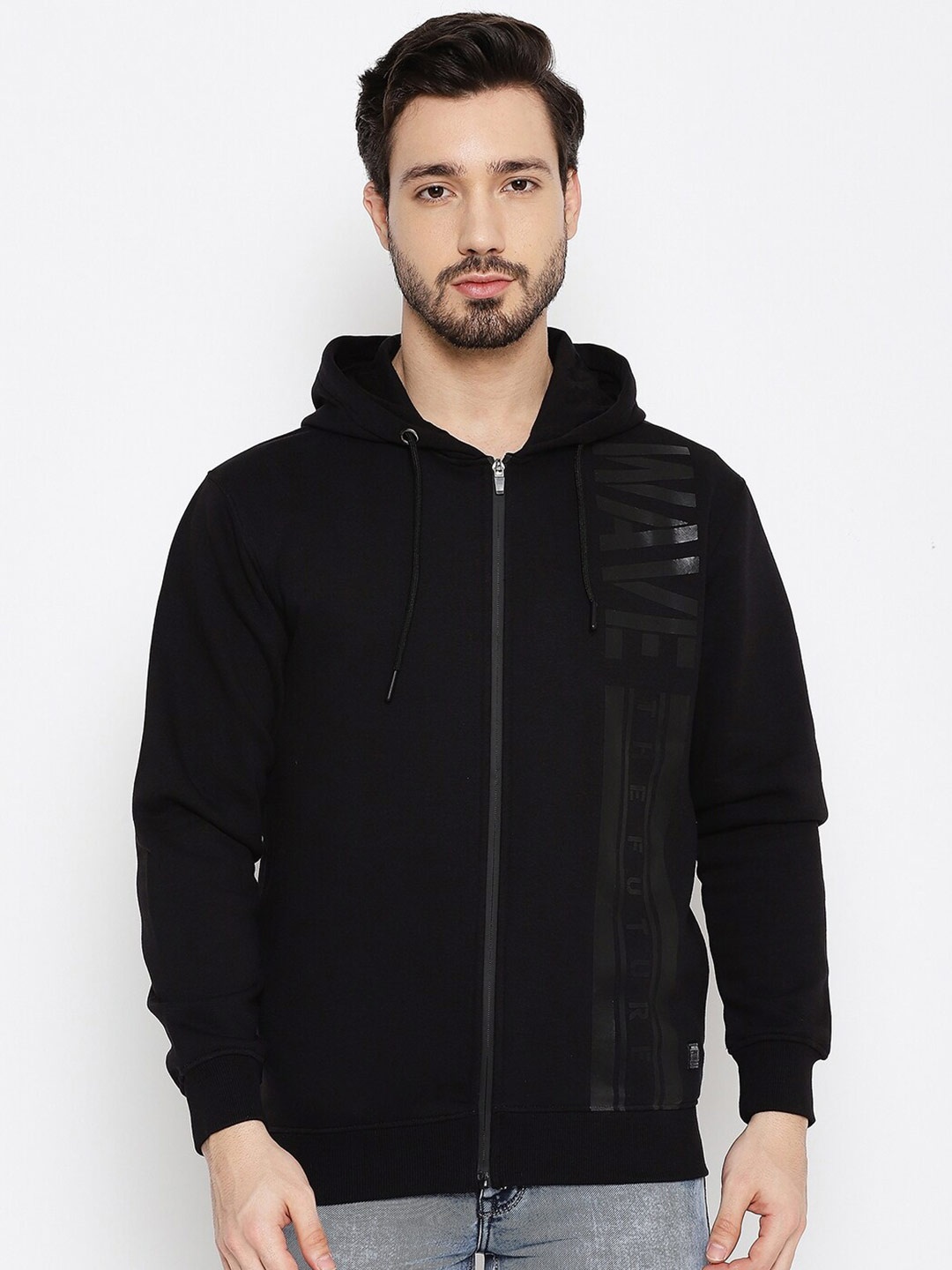 

Duke Hooded Cotton Front-Open Sweatshirt, Black