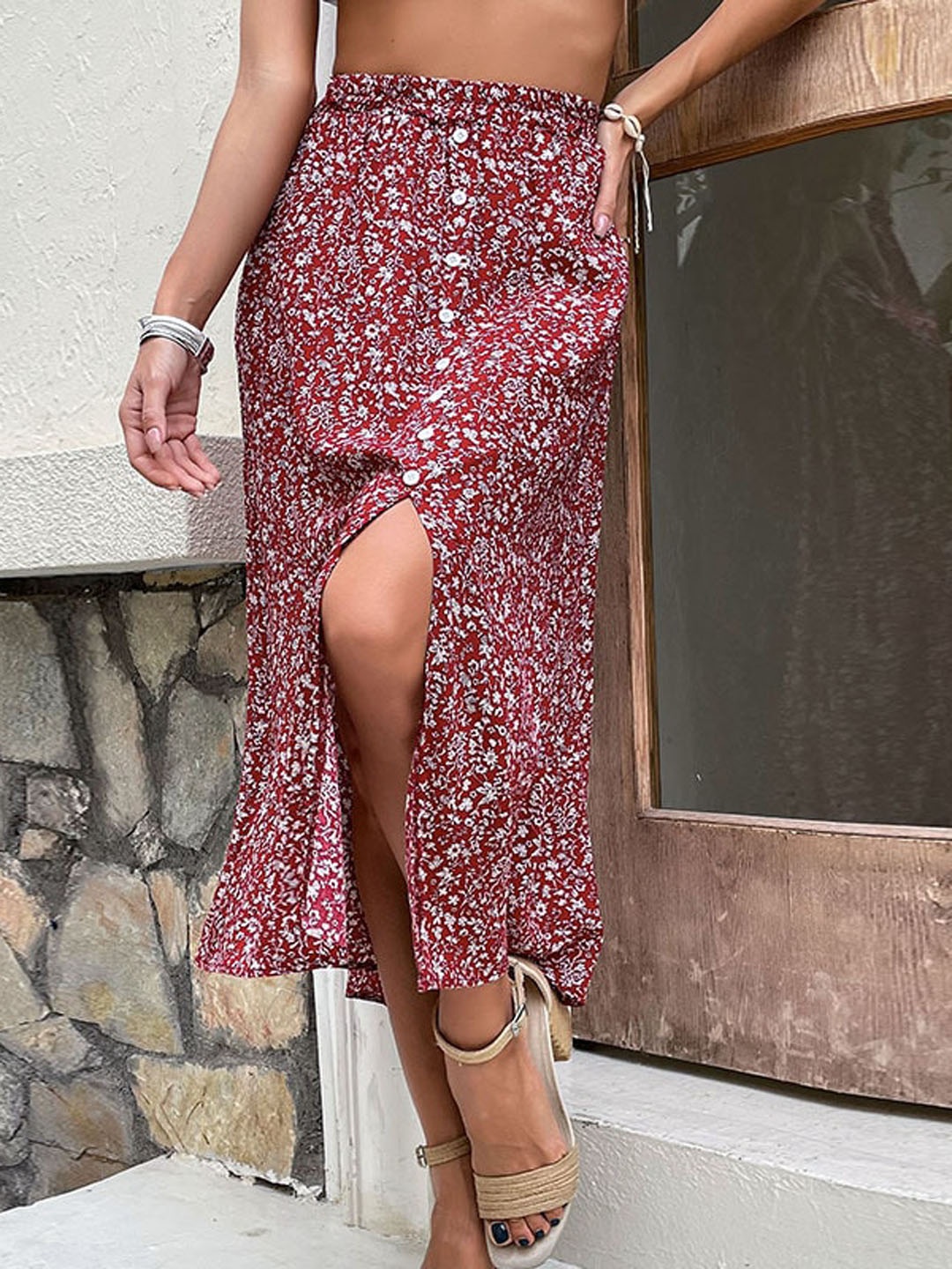 

StyleCast Printed A-Line Midi Skirts, Maroon