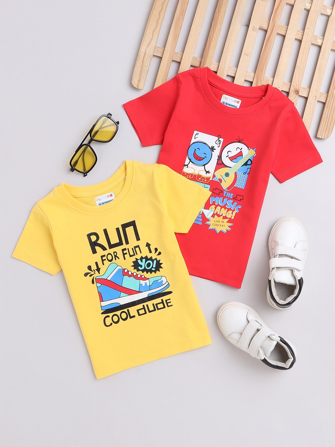 

BUMZEE Boys Pack Of 2 Printed Cotton T-shirts, Red