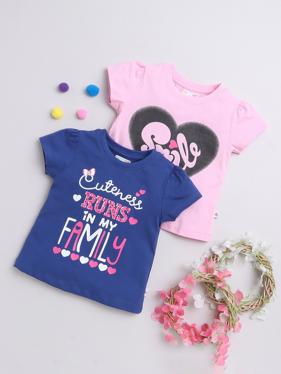 BUMZEE Girls Pack Of 2 Cotton T-shirts, Pink