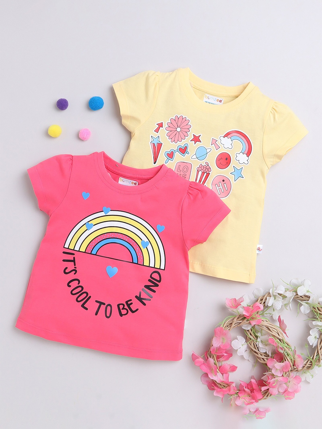 

BUMZEE Girls Pack Of 2 Cotton T-shirts, Pink