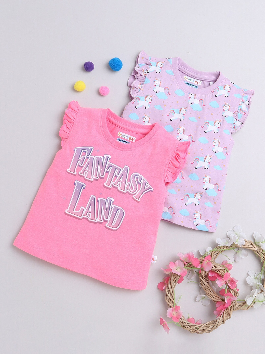 

BUMZEE Girls Pack Of 2 Printed Cotton T-shirt, Pink