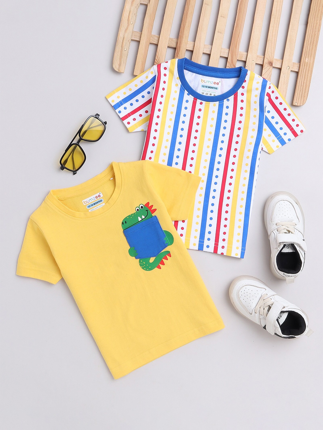 

BUMZEE Boys Pack Of 2 Printed Cotton T-shirt, Yellow