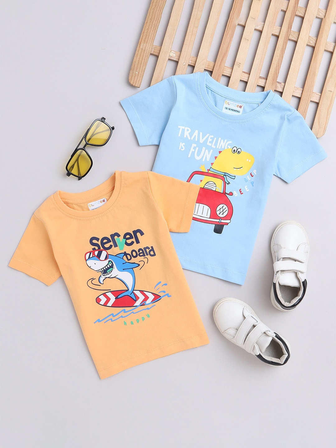 

BUMZEE Boys Pack Of 2 Printed Cotton T-shirt, Blue