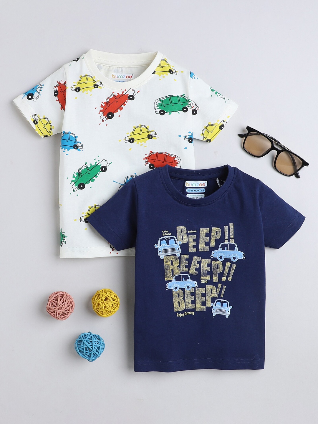 

BUMZEE Boys Pack Of 2 Printed Cotton T-shirt, White