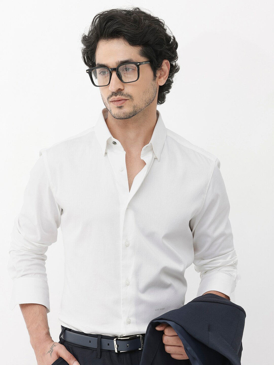 

RARE RABBIT Men Como-4 Regular Fit Button-Down Collar Cotton Shirt, White