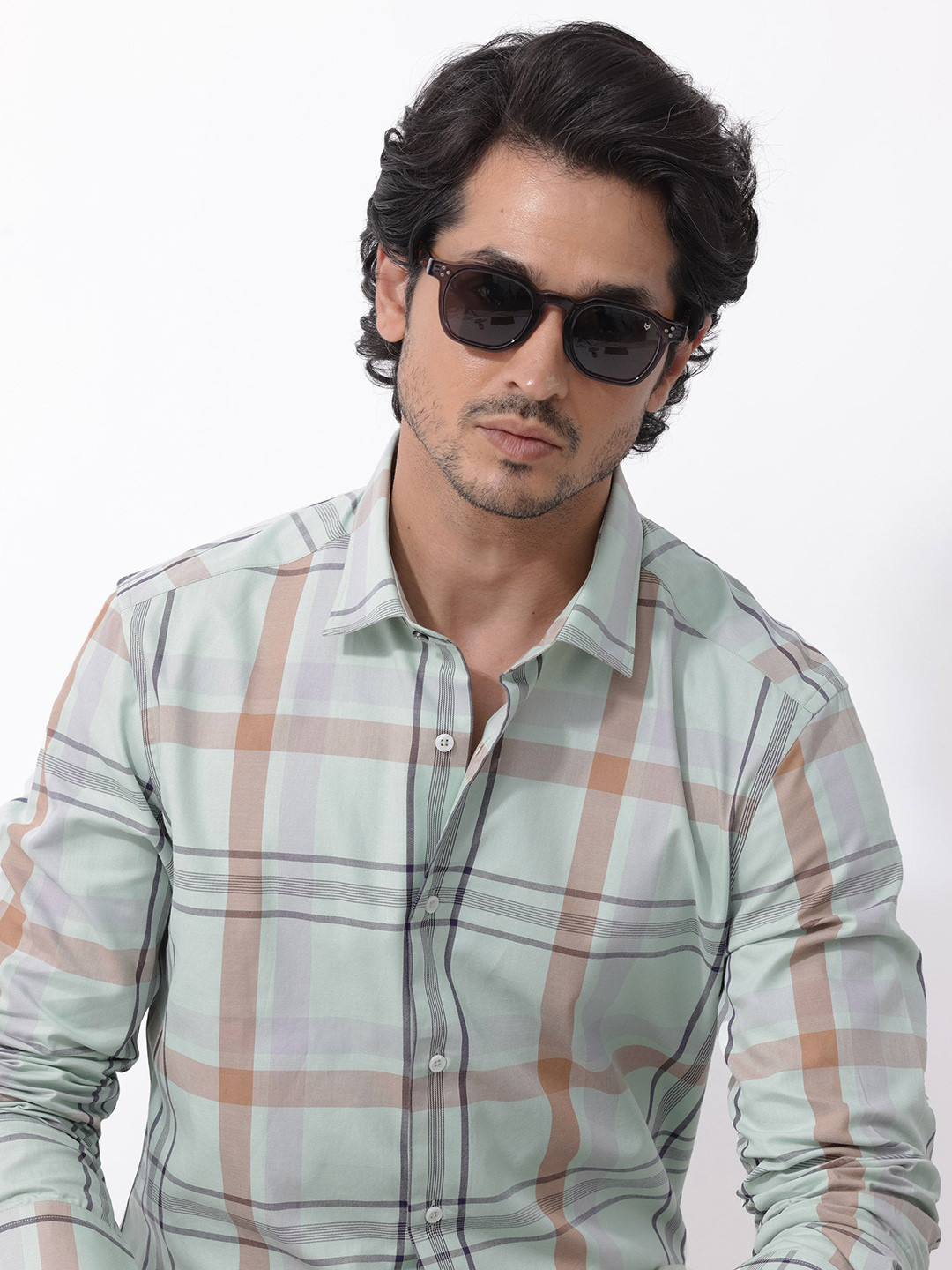 

RARE RABBIT Men Noan Regular Fit Tartan Checked Spread Collar Cotton Shirt, Green