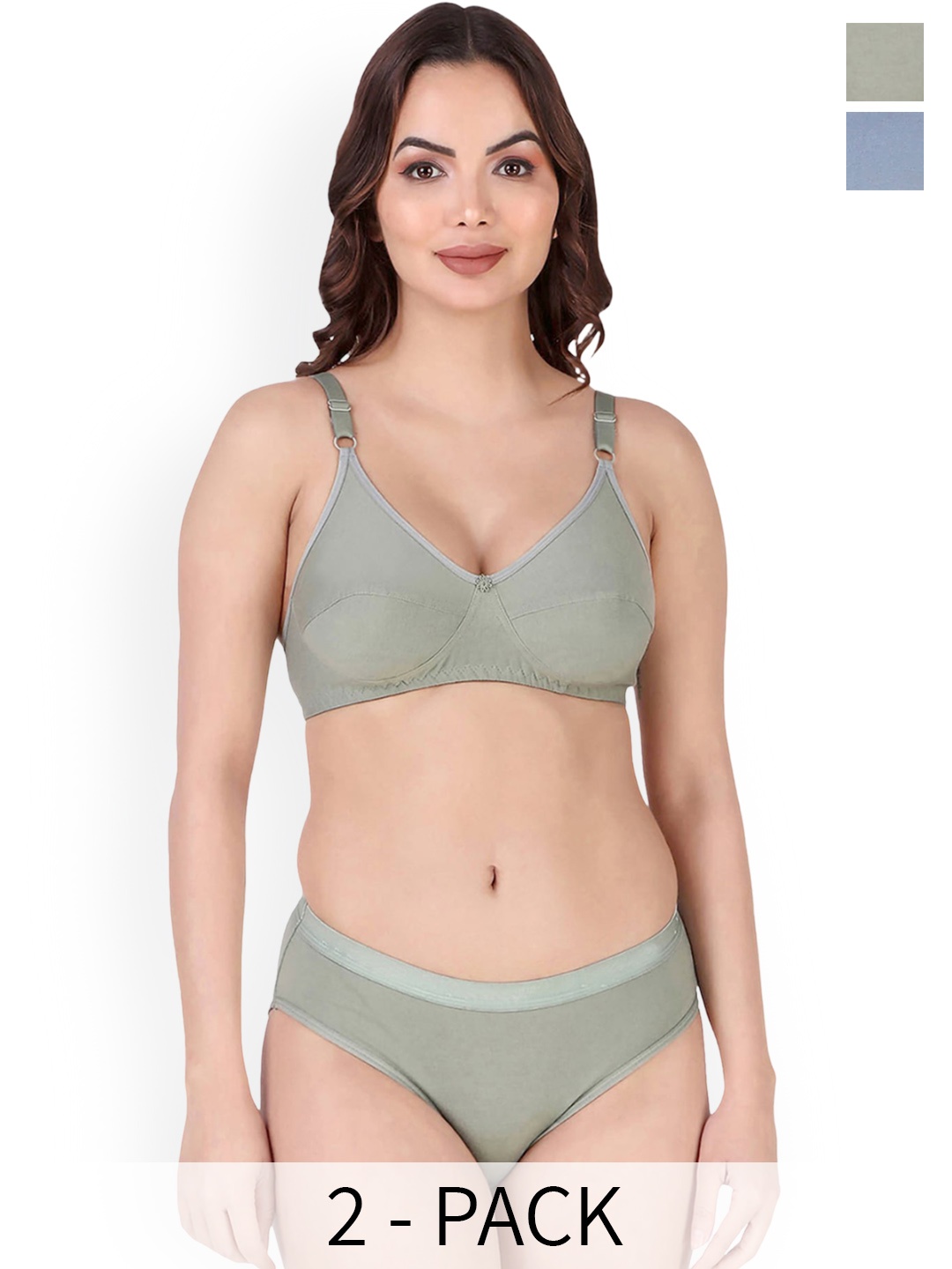In-Curve Pack of 2 Cotton Lingerie Set, Blue