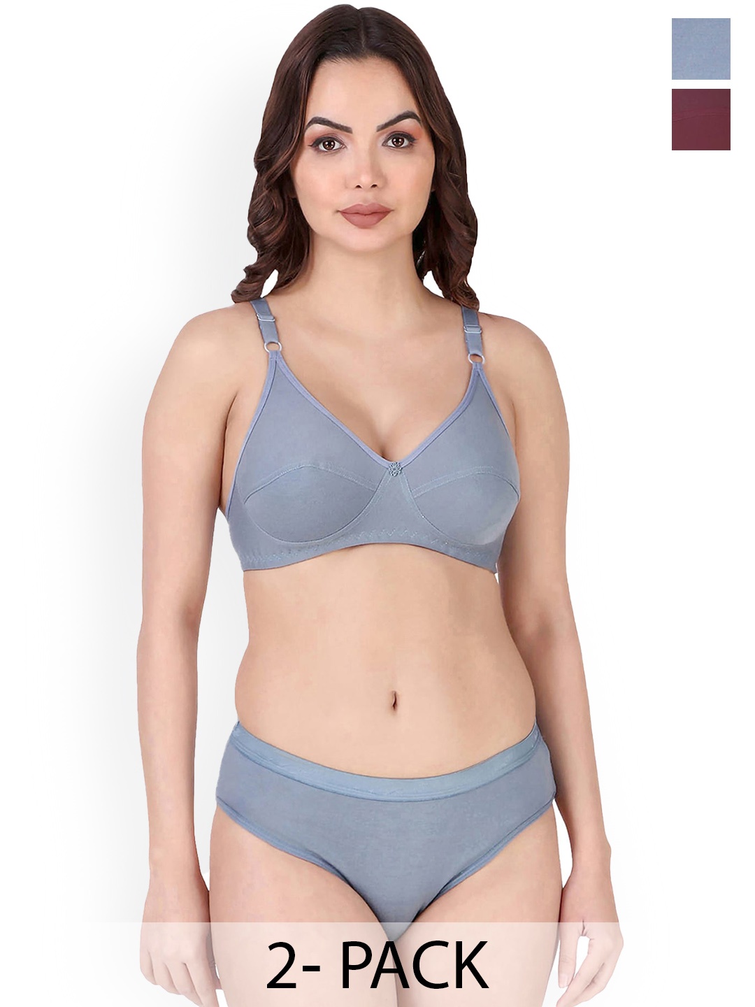 

In-Curve Pack Of 2 Cotton Lingerie Set, Blue