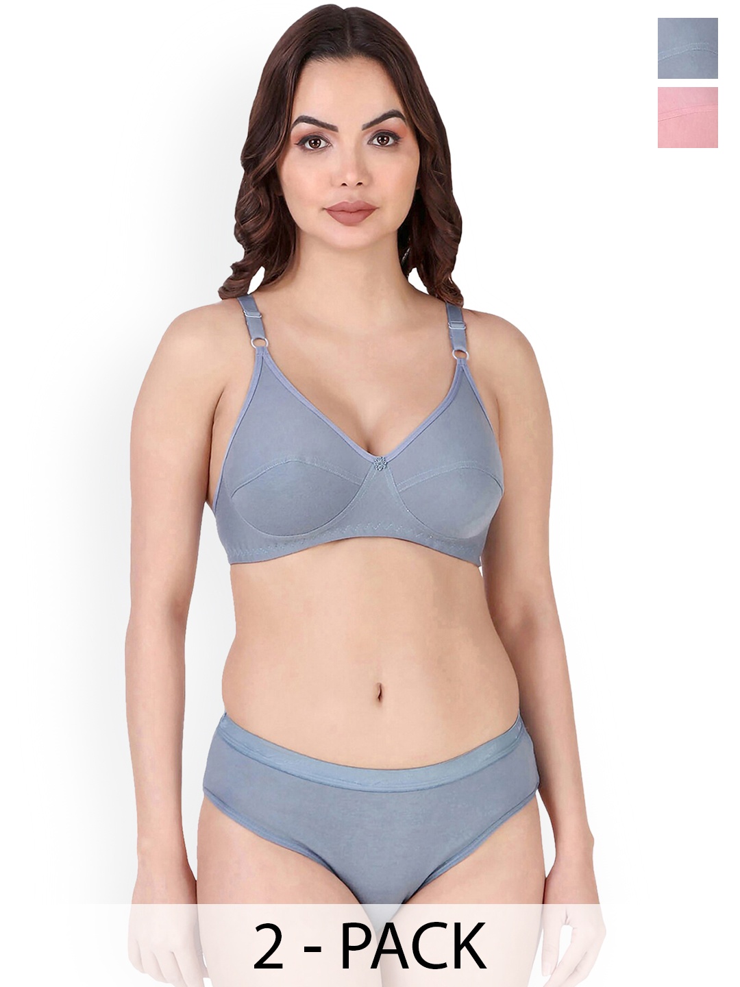 

In-Curve Pack Of 2 Breathable Cotton Lingerie Set, Blue