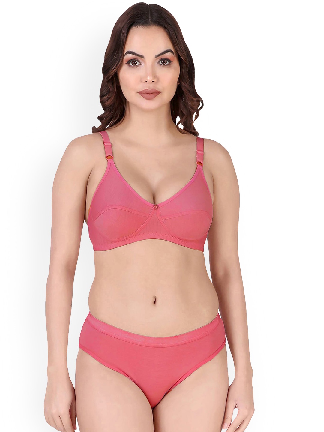 In-Curve Non Padded Cotton Lingerie Set, Red