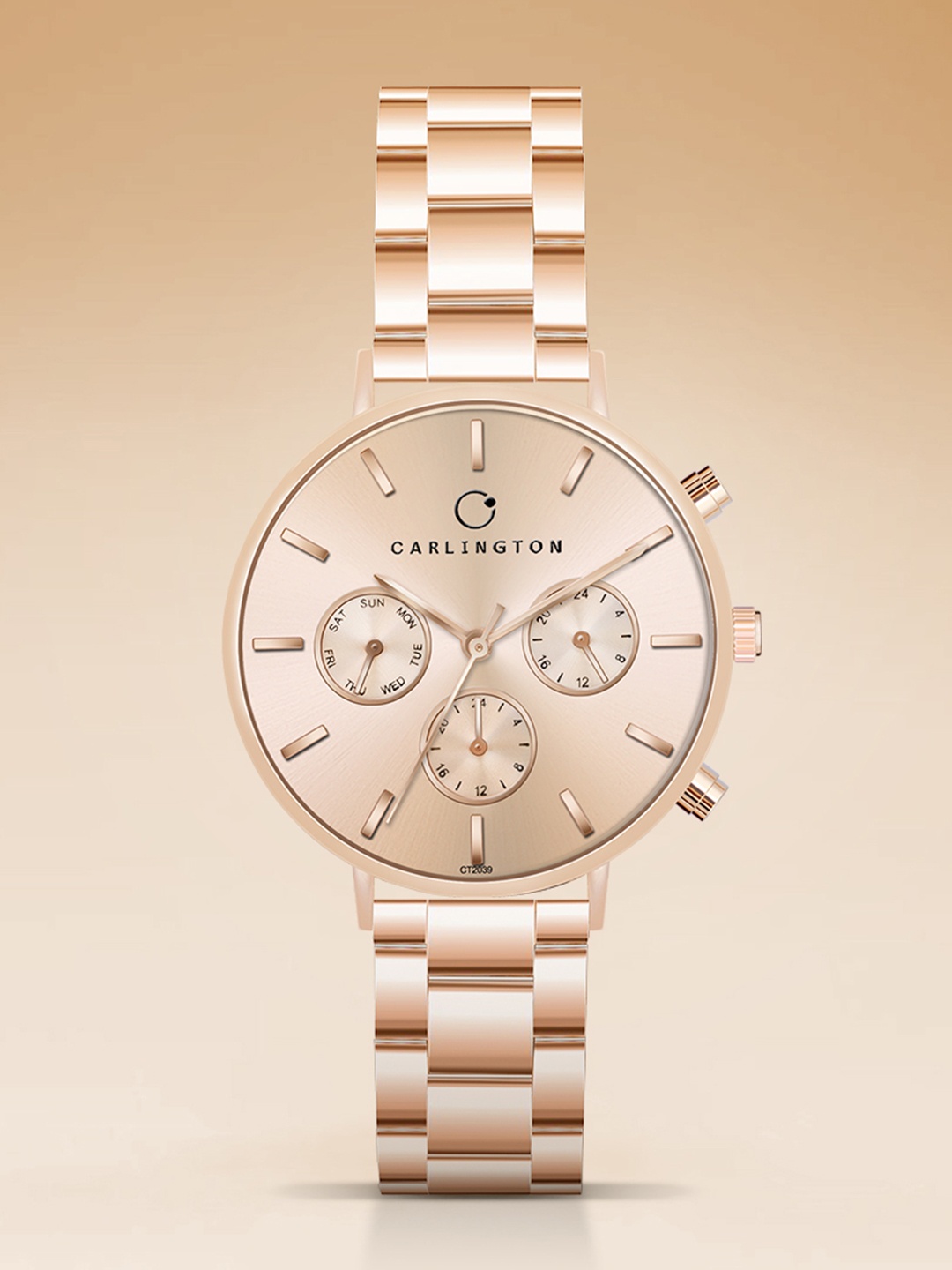 

CARLINGTON Women Bracelet Style Straps Analogue Chronograph Watch Iconic 2039, Rose gold