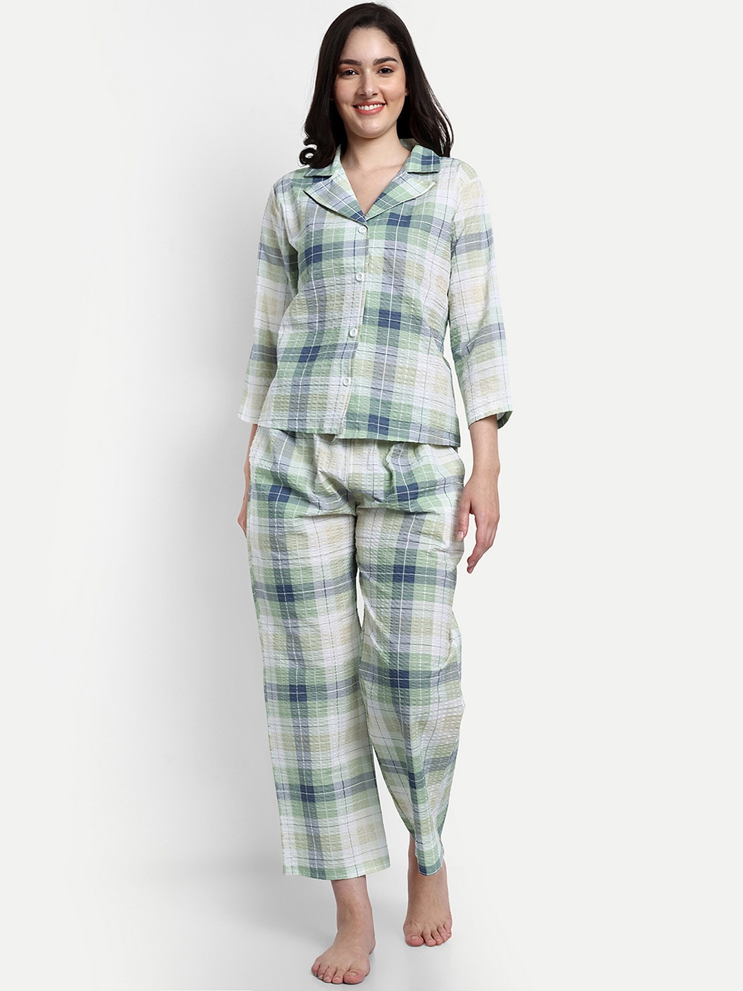 

NIGHT FLOSS Checked Night suit, Green