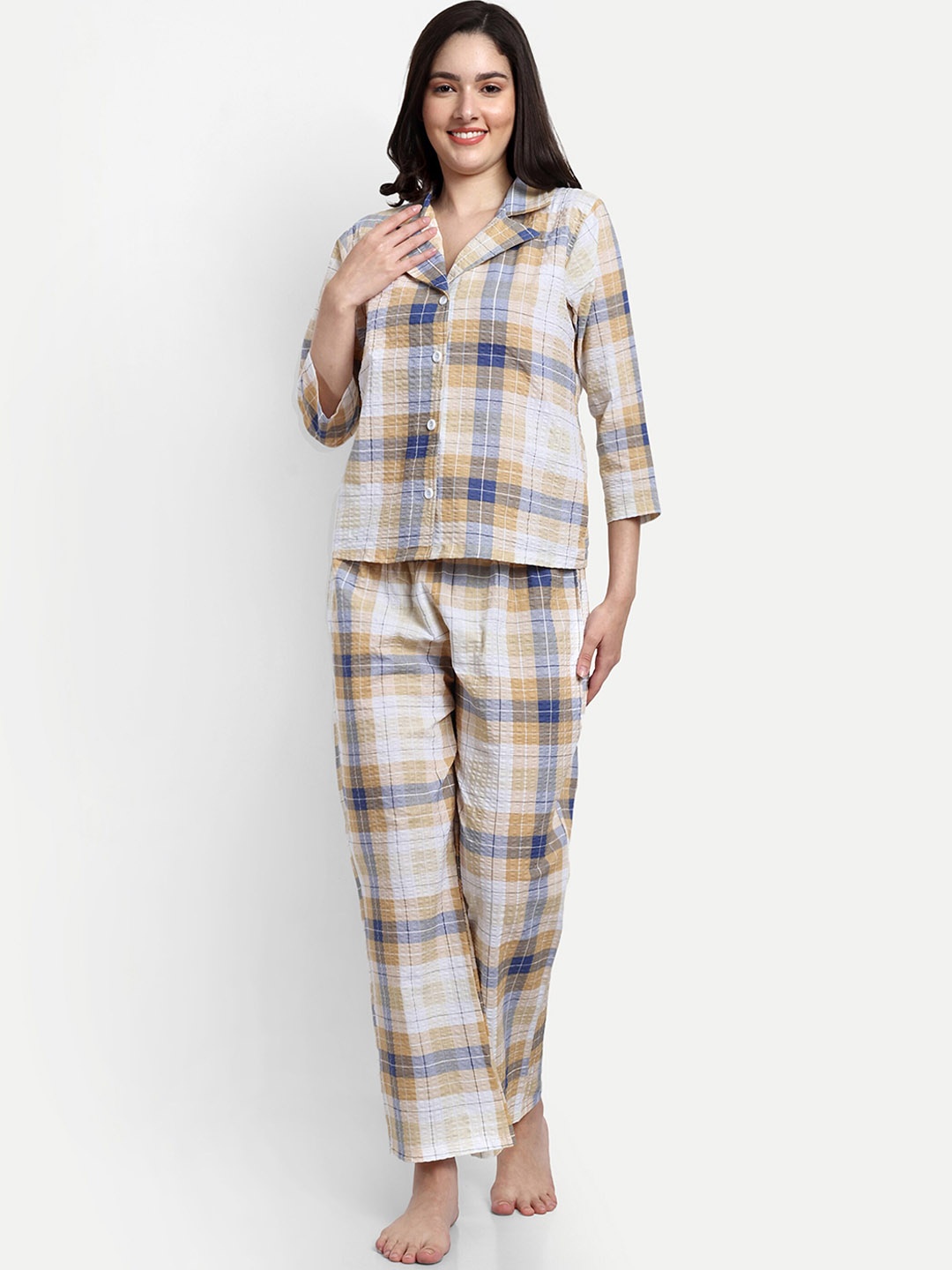 

NIGHT FLOSS Checked Night suit, Yellow