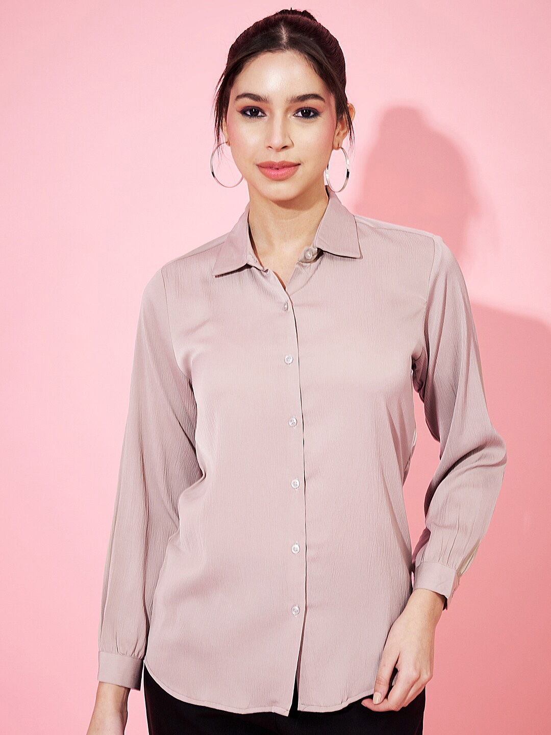 

Fbella Premium Tailored Fit Spread Collar Long Sleeves Silk Casual Shirt, Beige