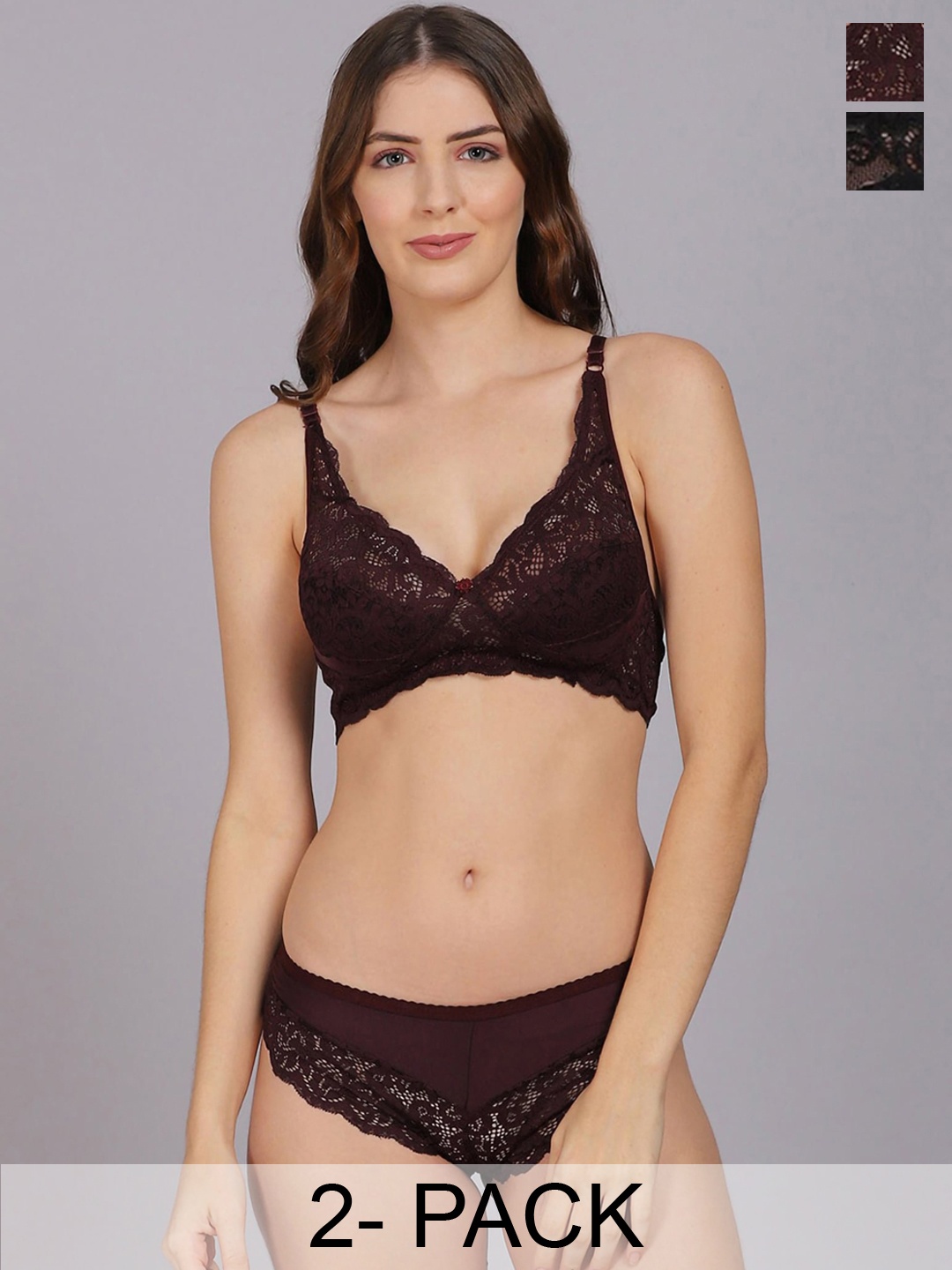 In-Curve Pack Of 2 Self-Design Lingerie Set E_Stich-Set2, Black