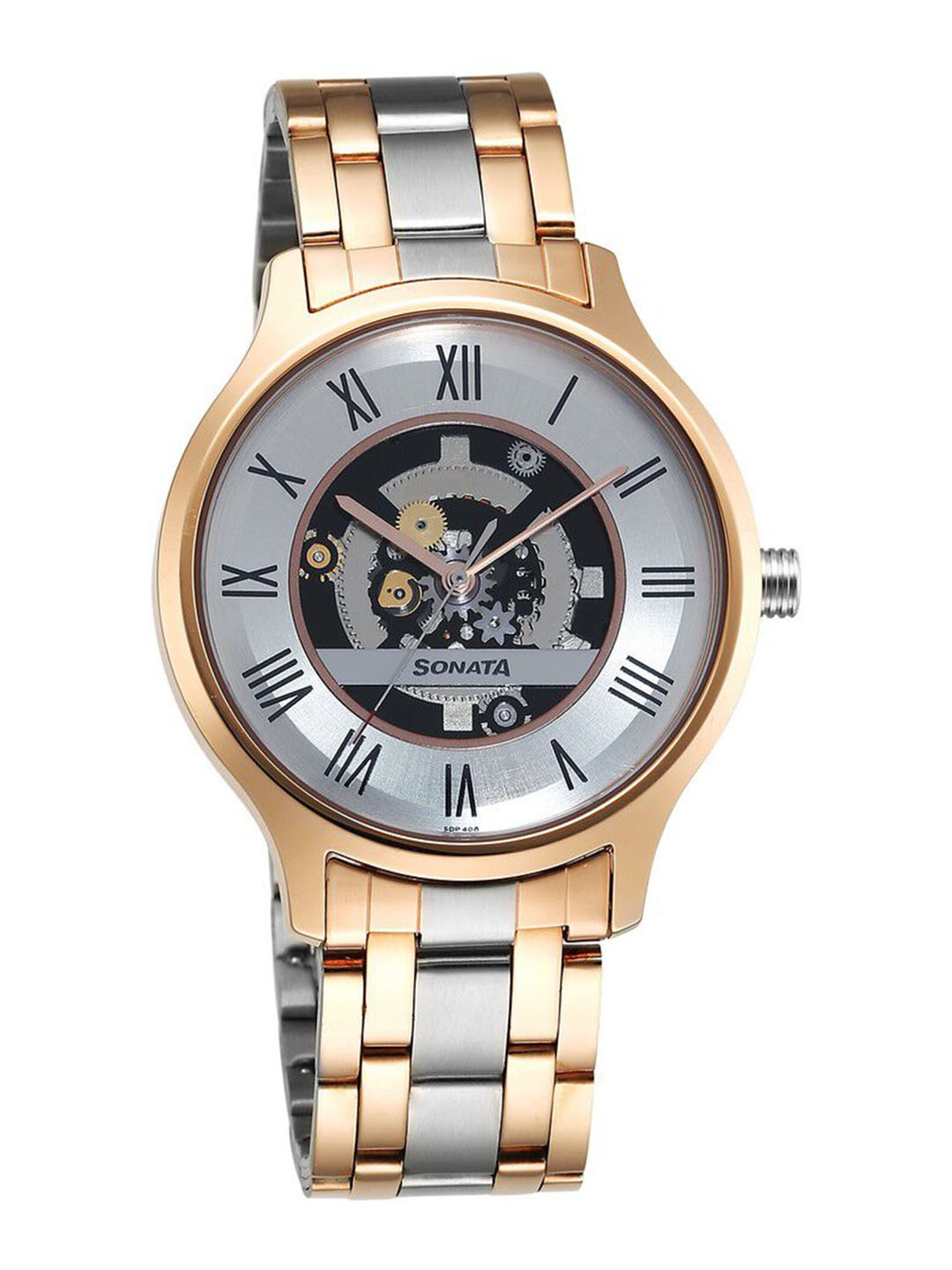 

Sonata Men Skeleton Dial & Stainless Steel Bracelet Style Straps Analogue Watch 7140KM02, Silver