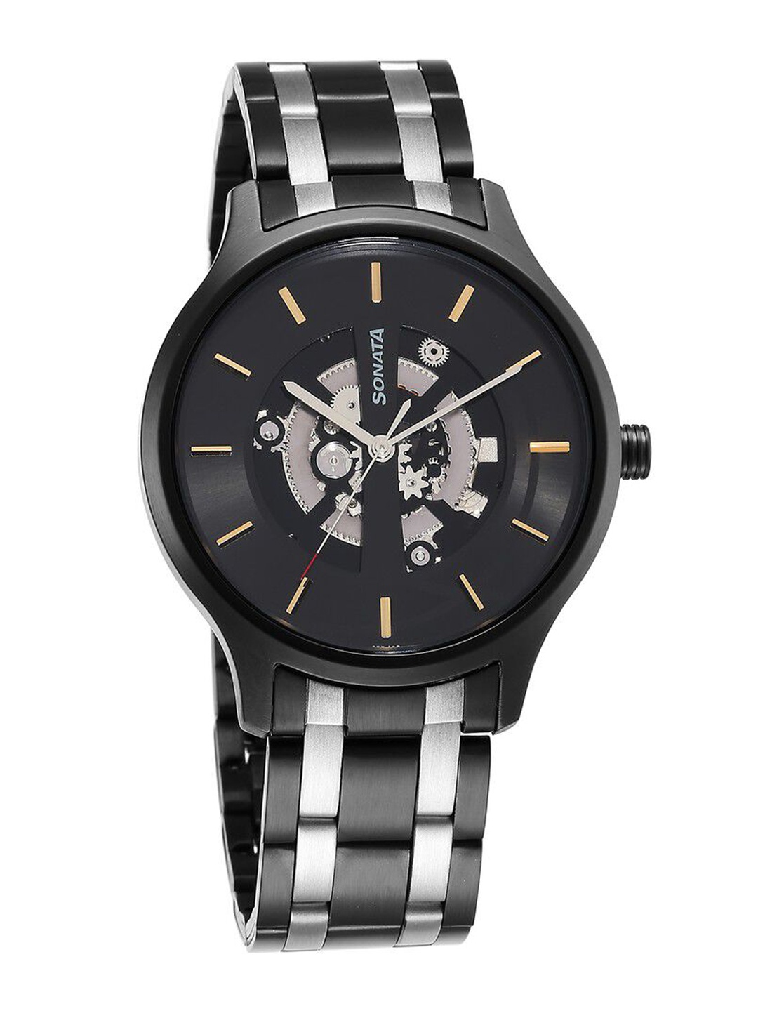 

Sonata Men Textured Dial & Stainless Steel Straps Analogue Watch 7140KM03, Black