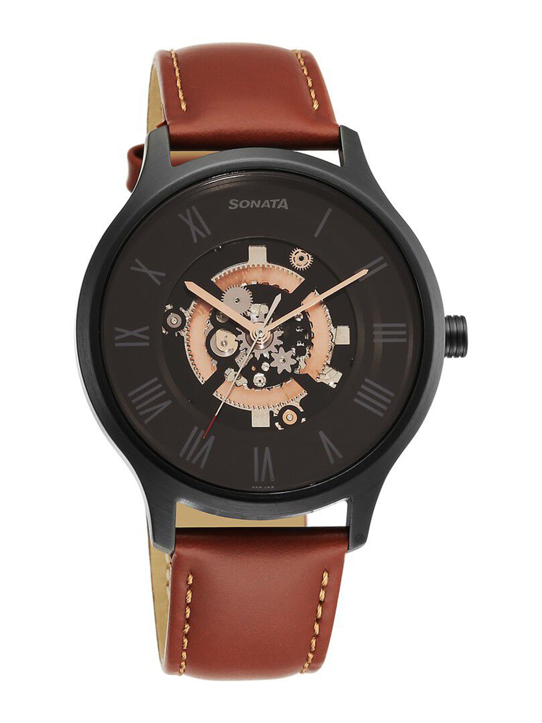 

Sonata Men Skeleton Dial & Leather Straps Analogue Watch 7140NL07, Brown