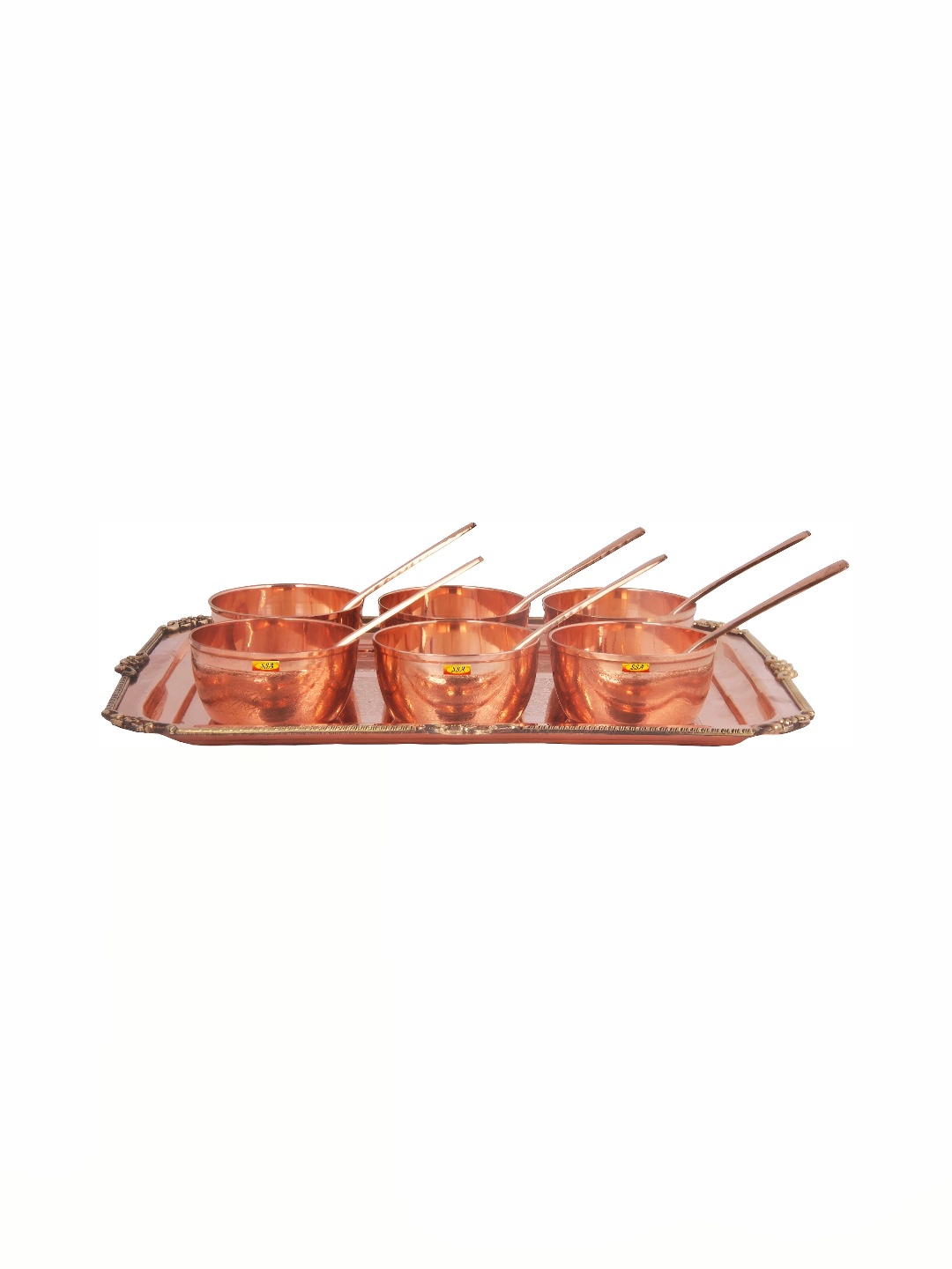 

Shivshakti Arts Brown 13 Pieces Copper Bowls With Tray 150 ml Each