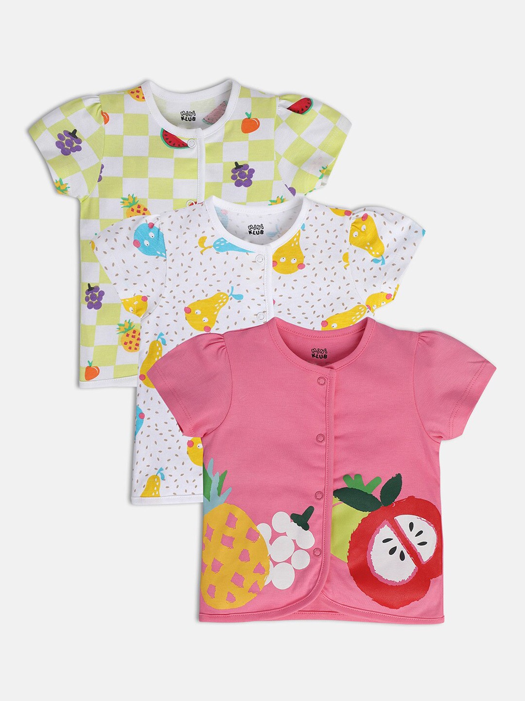 

MINI KLUB Infant Girls Pack Of 3 Printed Pure Cotton Jhablas, Yellow