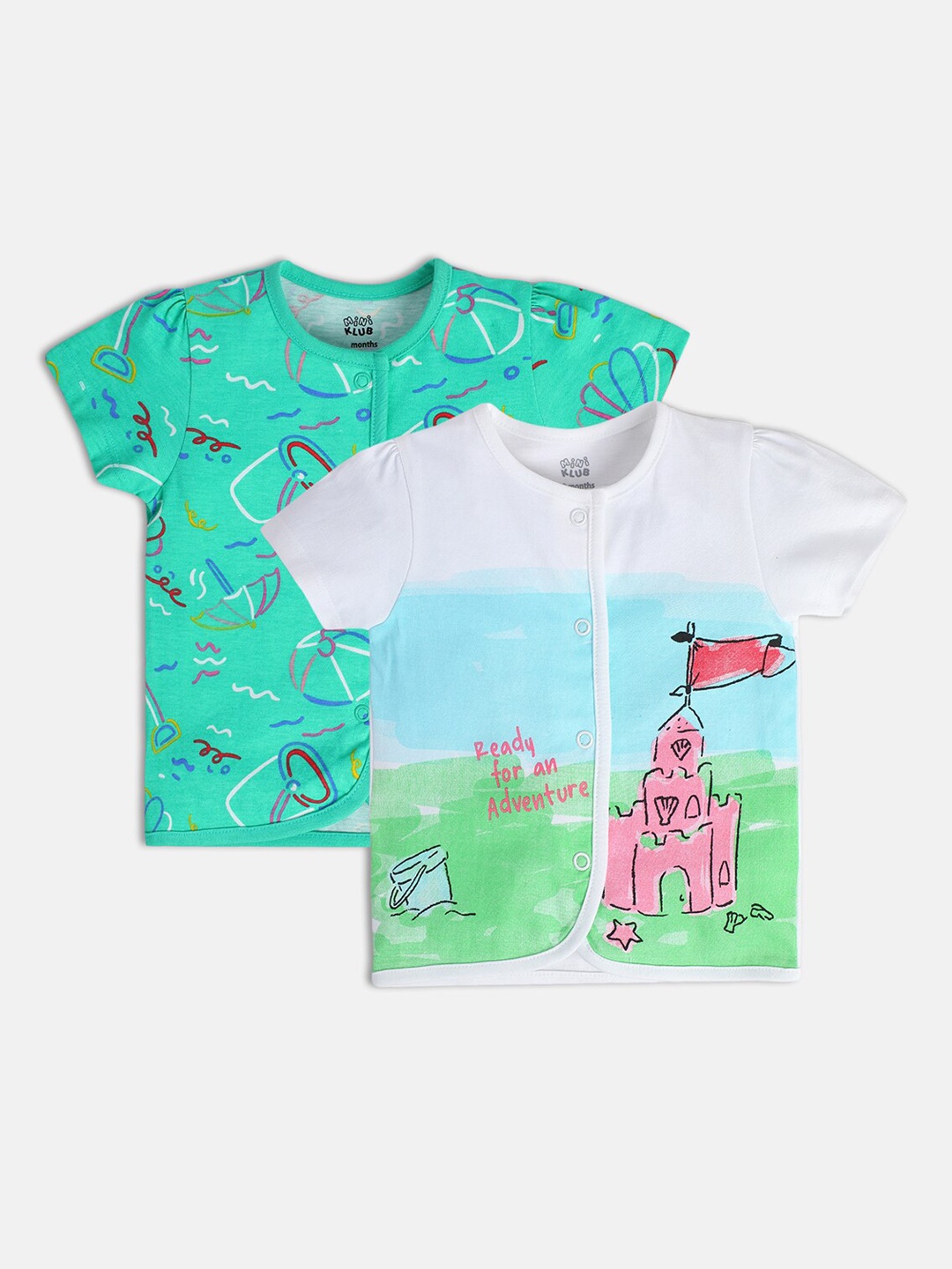 

MINI KLUB Infant Girls Pack Of 2 Printed Pure Cotton Jhablas, Green