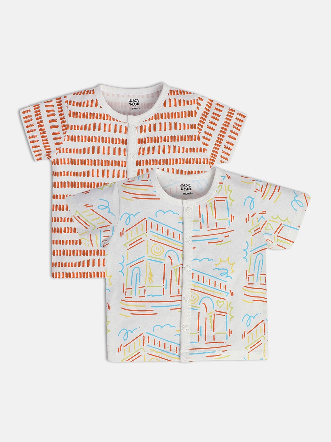 

MINI KLUB Infant Boys Pack Of 2 Printed Pure Cotton Jhablas, White