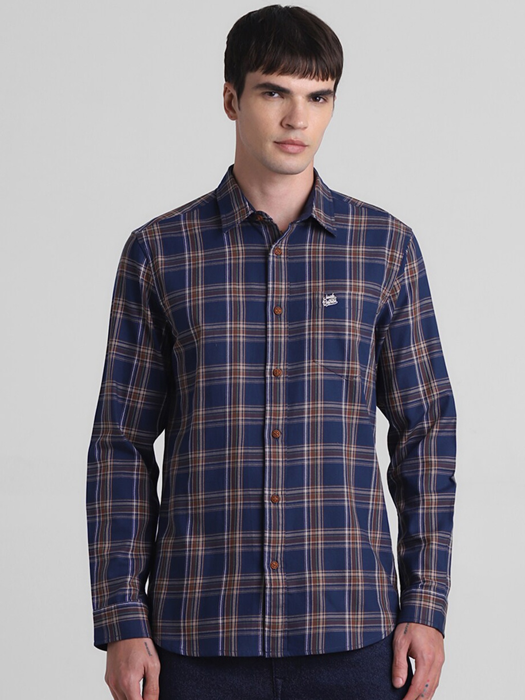 

Jack & Jones Tartan Checked Pure Cotton Casual Shirt, Navy blue