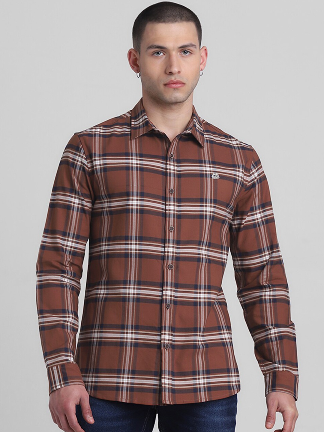 

Jack & Jones Tartan Checked Casual Pure Cotton Shirt, Brown